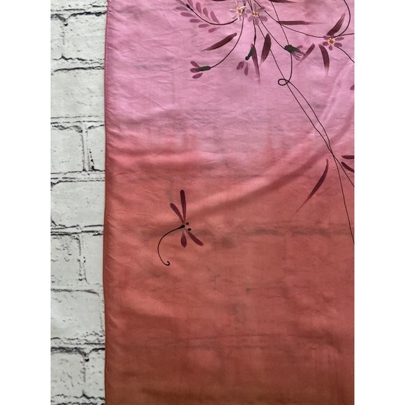 100% Silk Hand Painted Rectangular Scarf Dragonfly Design 16" X 60" Ombre Pink - Picture 16 of 16